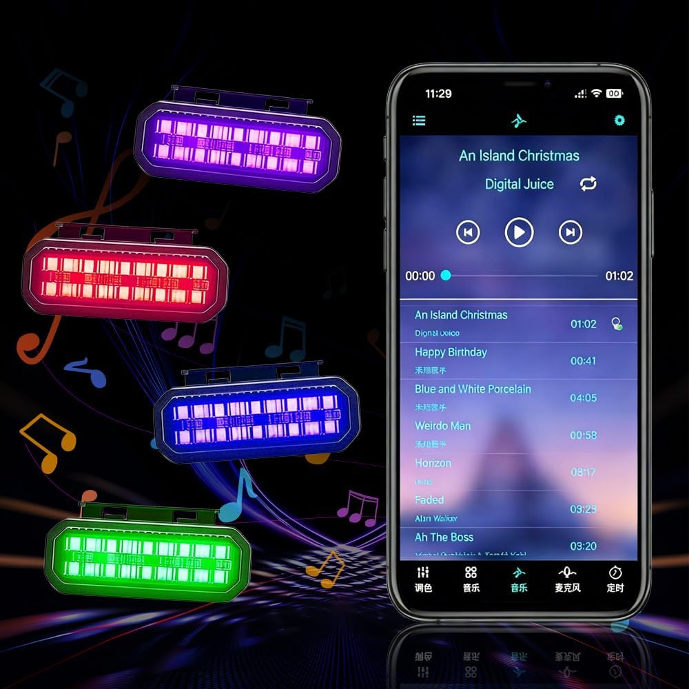 6PCS Universal Clip-on Automotive LED Front Grille Light, with Wiring Harness and Fuse, snap-on RGB Grille Light