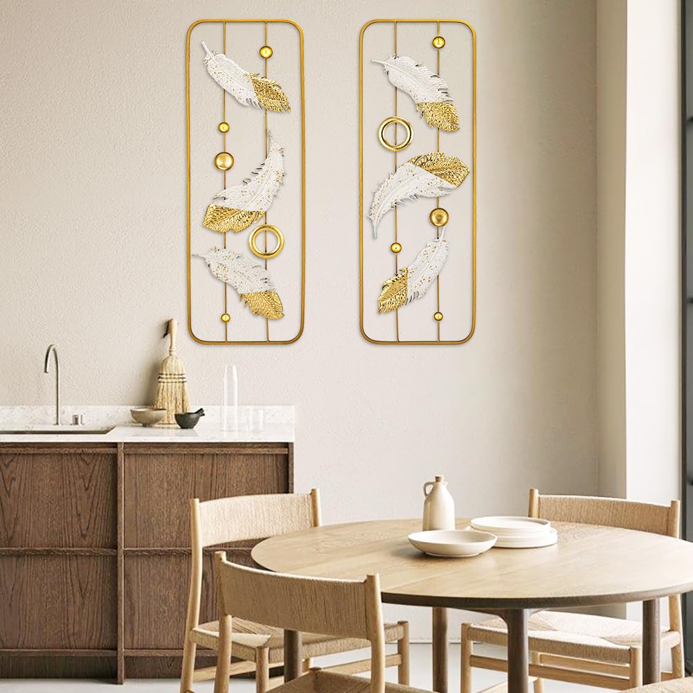 Lot de 2 sculptures murales carrées - Décoration murale en métal - Décoration murale 3D - Tableaux d'art modernes pour la maison, le salon, la salle à manger, la chambre à coucher, la cuisine, le