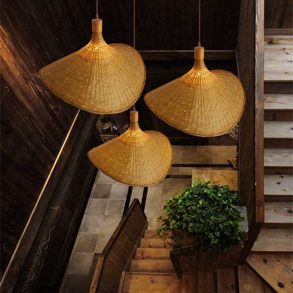 HAIIQU Keuken Plafond Kroonluchter Bamboe Mand Lampenkap Beige En Bruine Rieten Geweven Hanglamp Rotan Rieten Lichtpunt Handgeweven Bamboe Plafondlamp Voor Eetkamer Woonkamer Restaurant