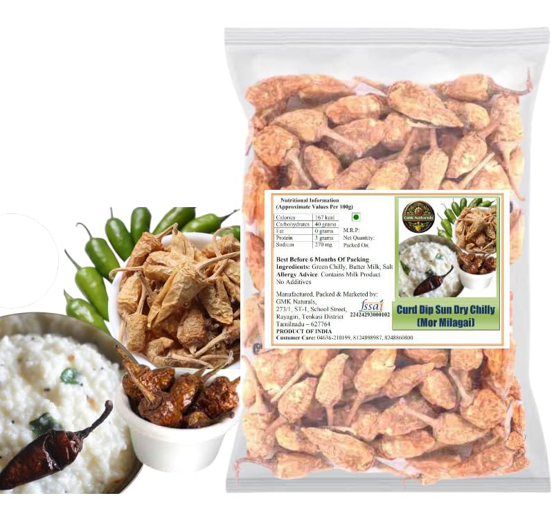GMK Naturals | Curd Dip Sun Dry Chilly 150g, Mor Milagai vathal/Dahi Mirchi/Curd Chilly Mor vathal | Sun dried chilly for best traditional home made side dish-image-14