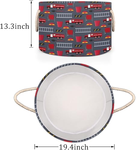 Miniatura 3 de Pardick Cesta de almacenamiento redonda grande para camión de bomberos, cesta de almacenamiento circular plegable con asa para manta, juguetes, ropa