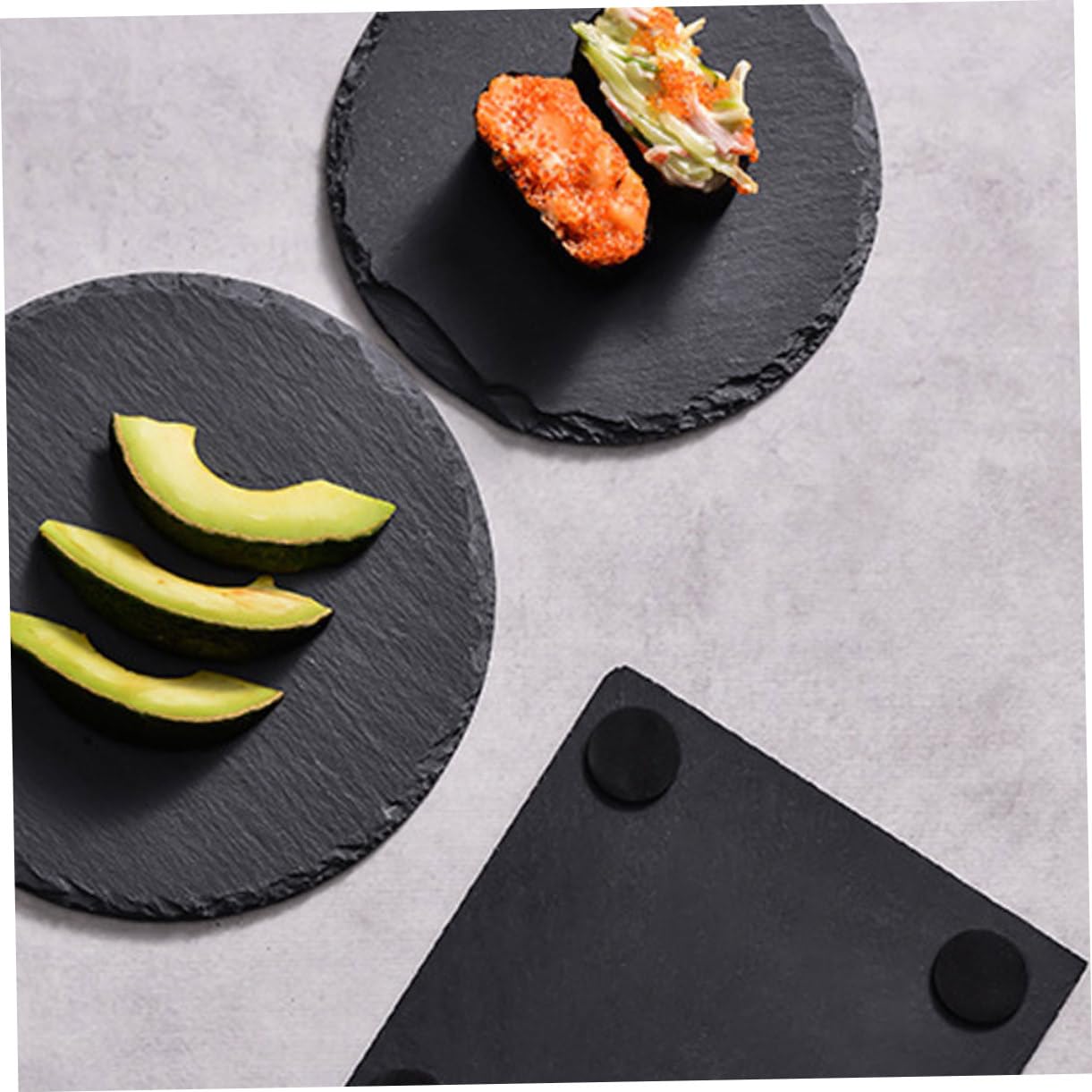 LABRIMP Plato de Servicio de Comida Redondo de Pizarra Natural Negro
