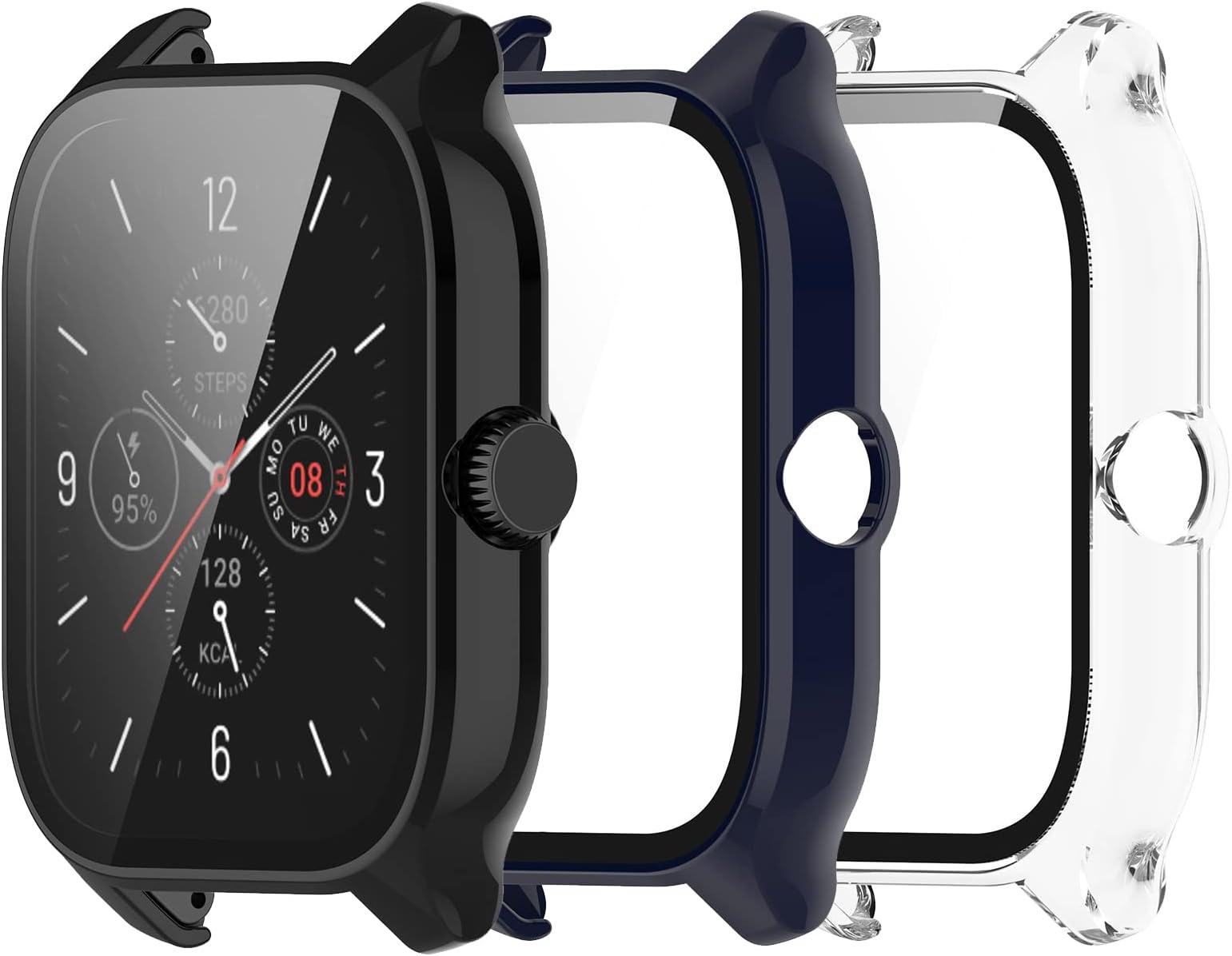 Compatible for Amazfit GTS 4 Watch Case. Scratch-Resistant Protective Case Cover PC Case with HD Tempered Glass Screen Protector for Amazfit GTS 4 GTS4 Case (3 Pack B)