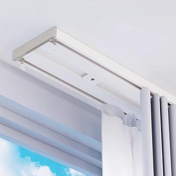 Double Row Curtain Track Silent Curtain Track Heavy Duty Drop Ceiling Curtain Track for Curtains-Room Divider, for Curtains-Room DividerWhite,1.6m5.2ft
