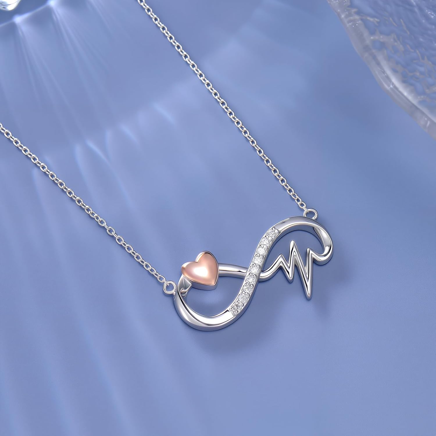 Diamond Heartbeat Necklace for Women 925 Sterling Silver Infinity Heart Pendant Electrocardiogram Necklace with Lab Grown Diamond Jewelry for Nurse - Image 2