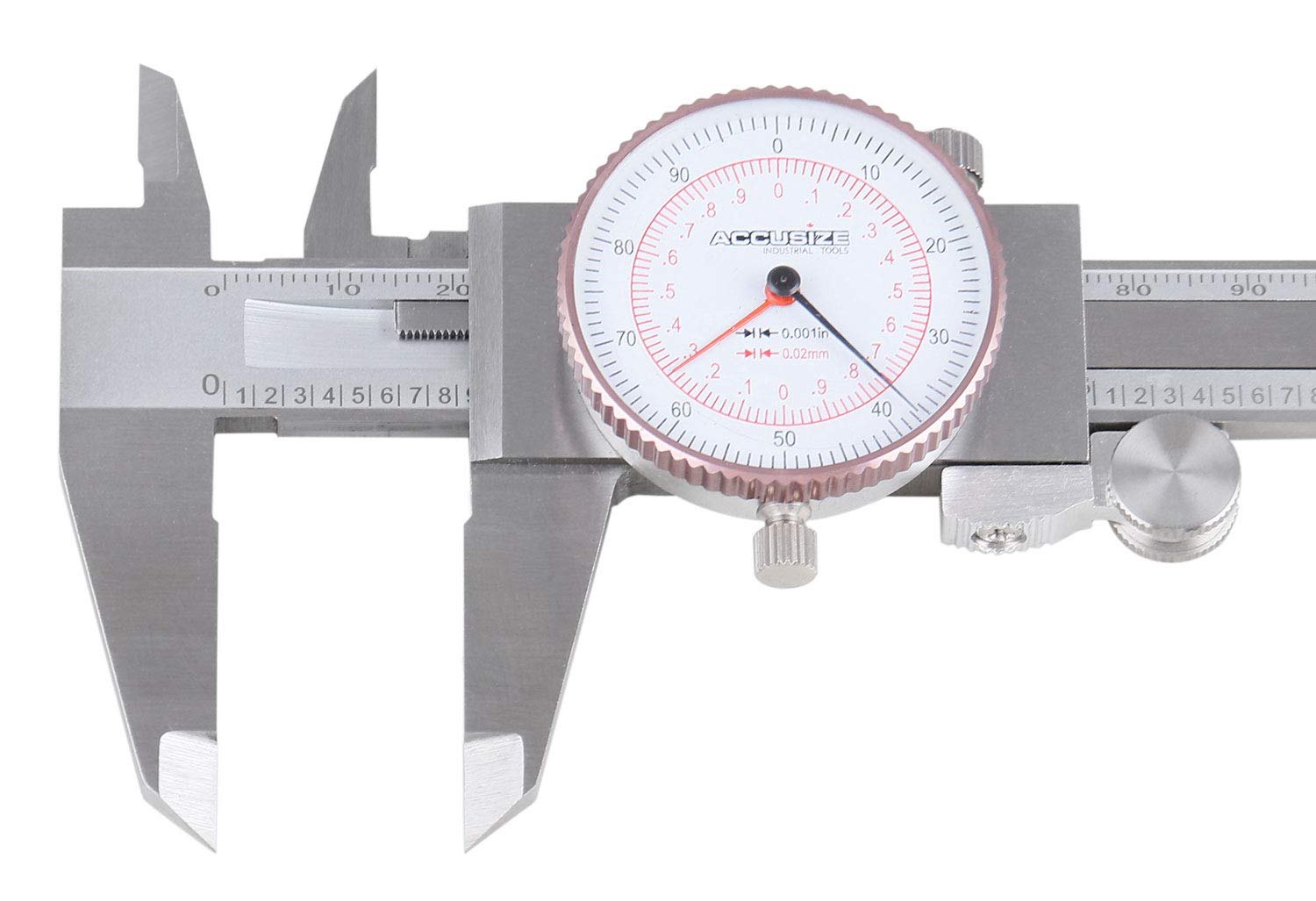 Accusize Industrial Tools 0-6''/0-150 mm by 0.001''/0.02 mm Inch/Metric Dual Needle Precision Dial Caliper Stainless Steel, P920-S236