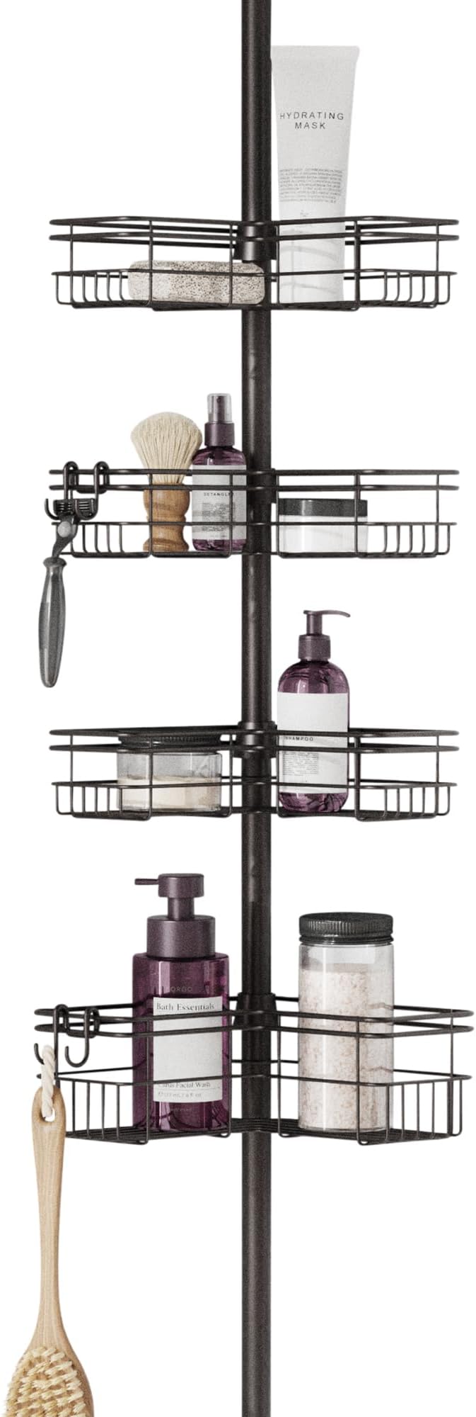 Zenna Home Rust-Resistant Corner Shower Caddy for Bathroom, 4 Adjustable Corner Hugging L-shaped Shelves, with Tension Pole, for Bath and Shower Storage, 60-97 Inch, Bronze