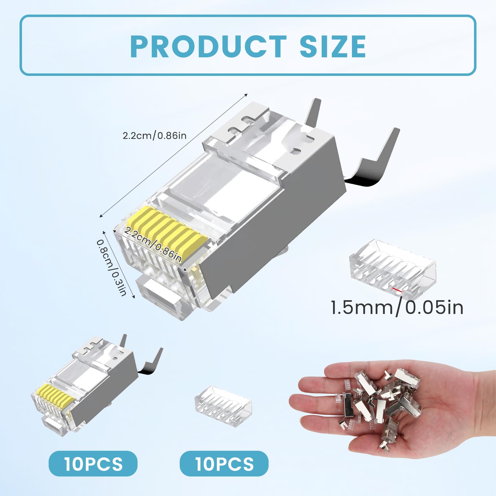 10 pezzi Connettori RJ45 Cat 7 Cat6A schermati passanti passanti per cavo di rete