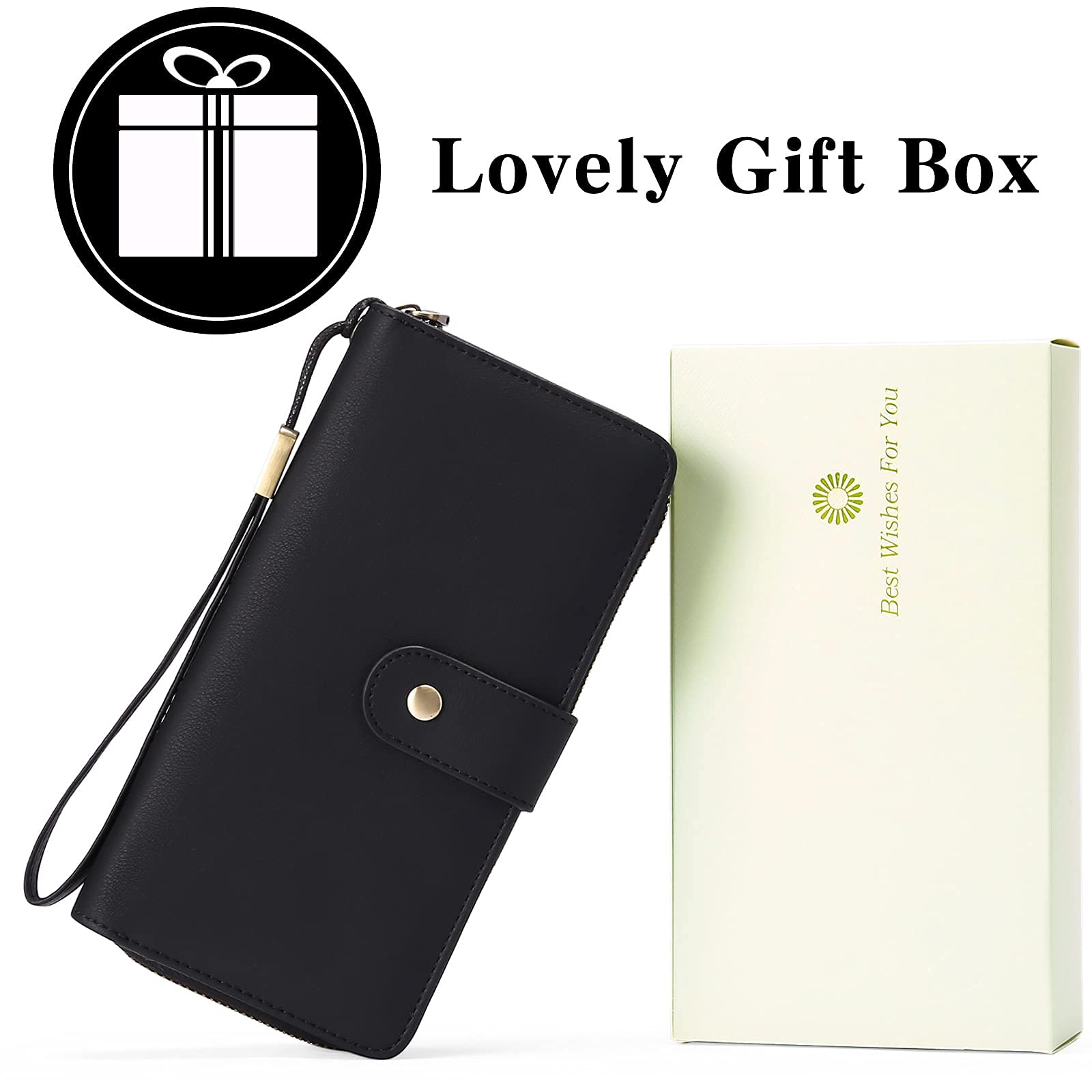 GAEKEAO Portefeuille Femme Cuir Synthétique, Grande capacité Porte Monnaie avec RFID Blocage, Porte-chéquiers Porte-Cartes pour 14 Cartes