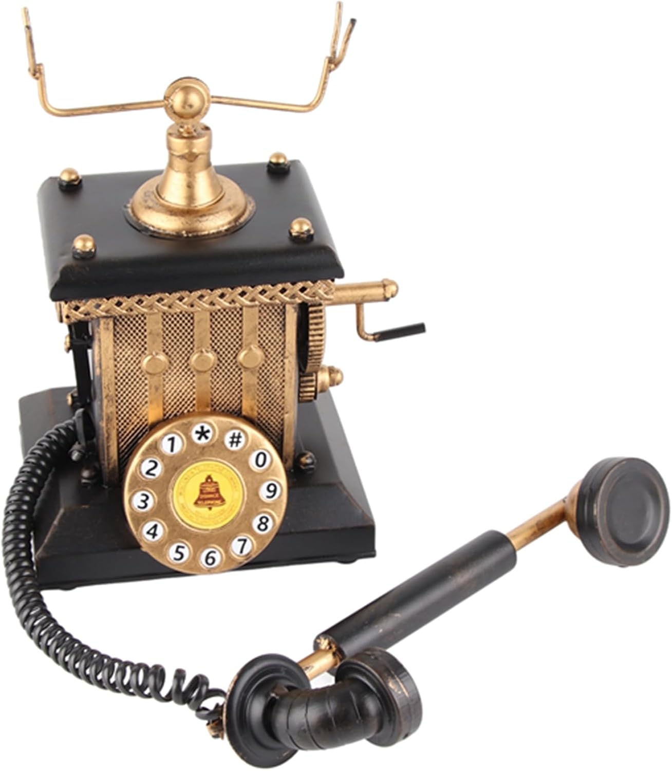 Telephone Ornament, European Black Telephone Ornaments Black Statue Vintage Decorative Telephones Old Fashioned Hand Cranked Model Room Window Decoration Handset Random for