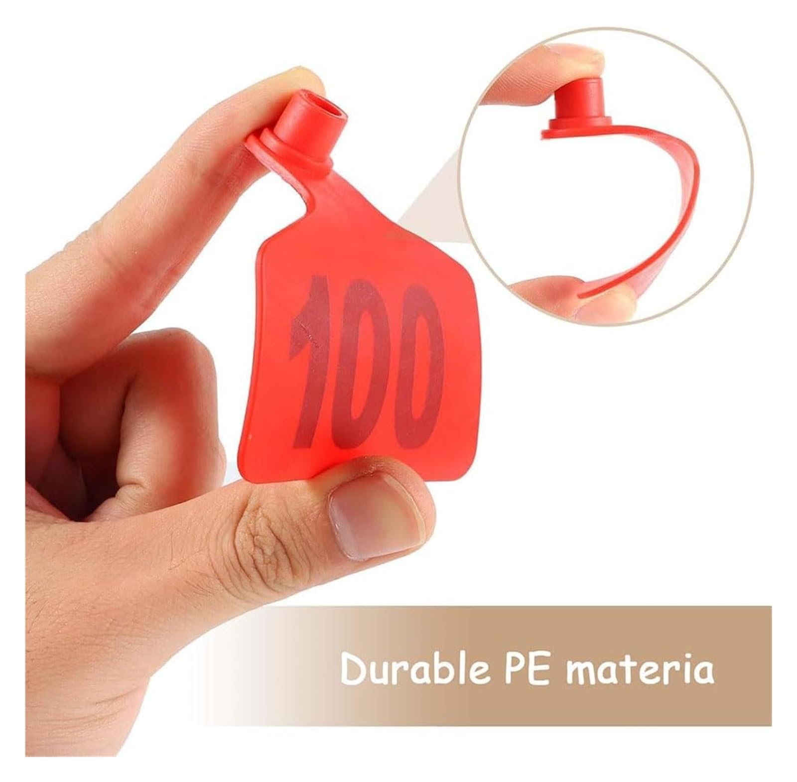 Kolczyk do ucha dla bydła PE | Wielokolorowe, wiele rozmiarów, 100 sztuk, ponumerowanych 001-500 PE, kolczyków dla bydła(Red,(2.36*2.95in) 001-100)