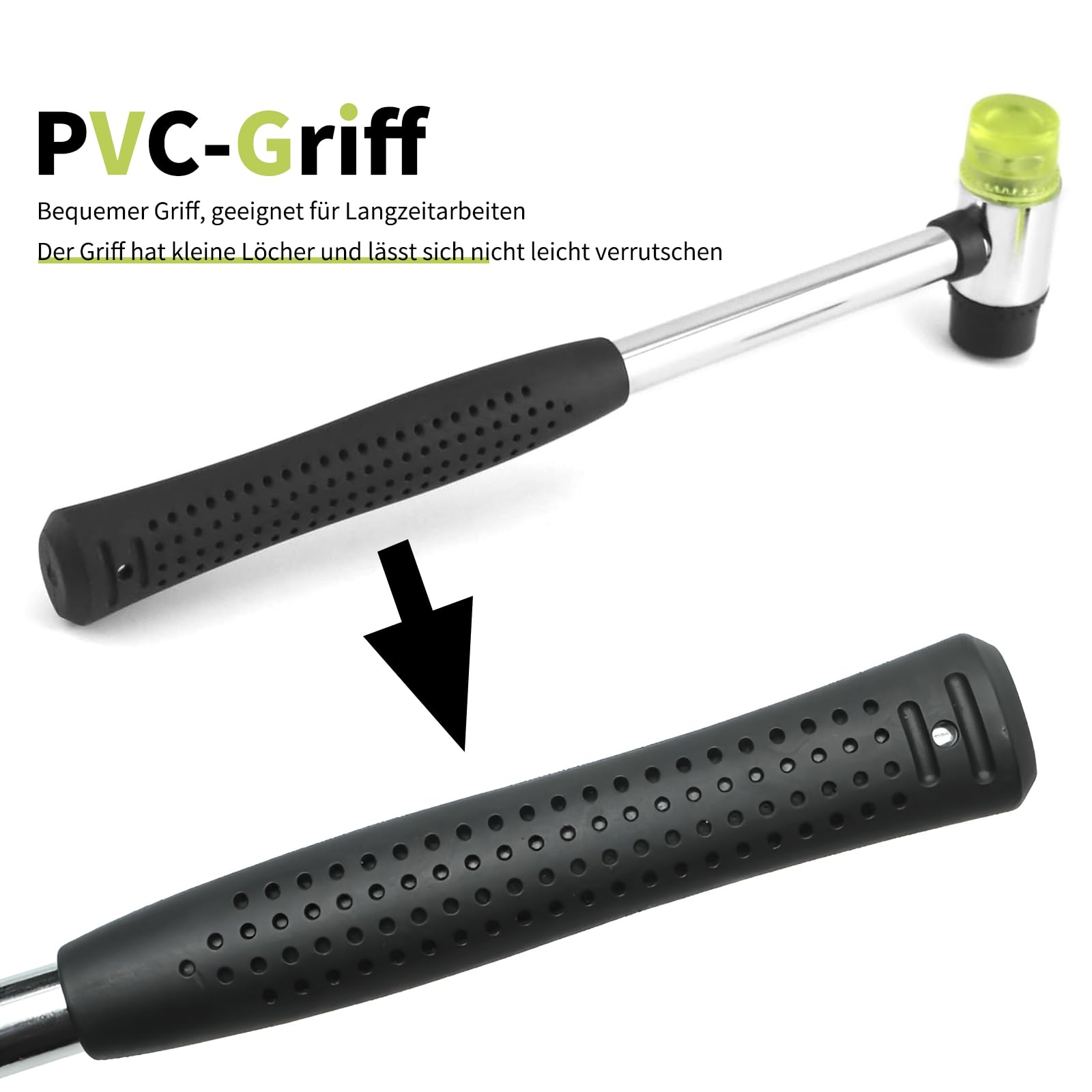 25 mm Martello Gomma, Piccolo Nylon Martello Con 2 Teste di Martello di Ricambio con Impugnatura in Gomma Antiscivolo, Per Legno, Plastica, Pelle