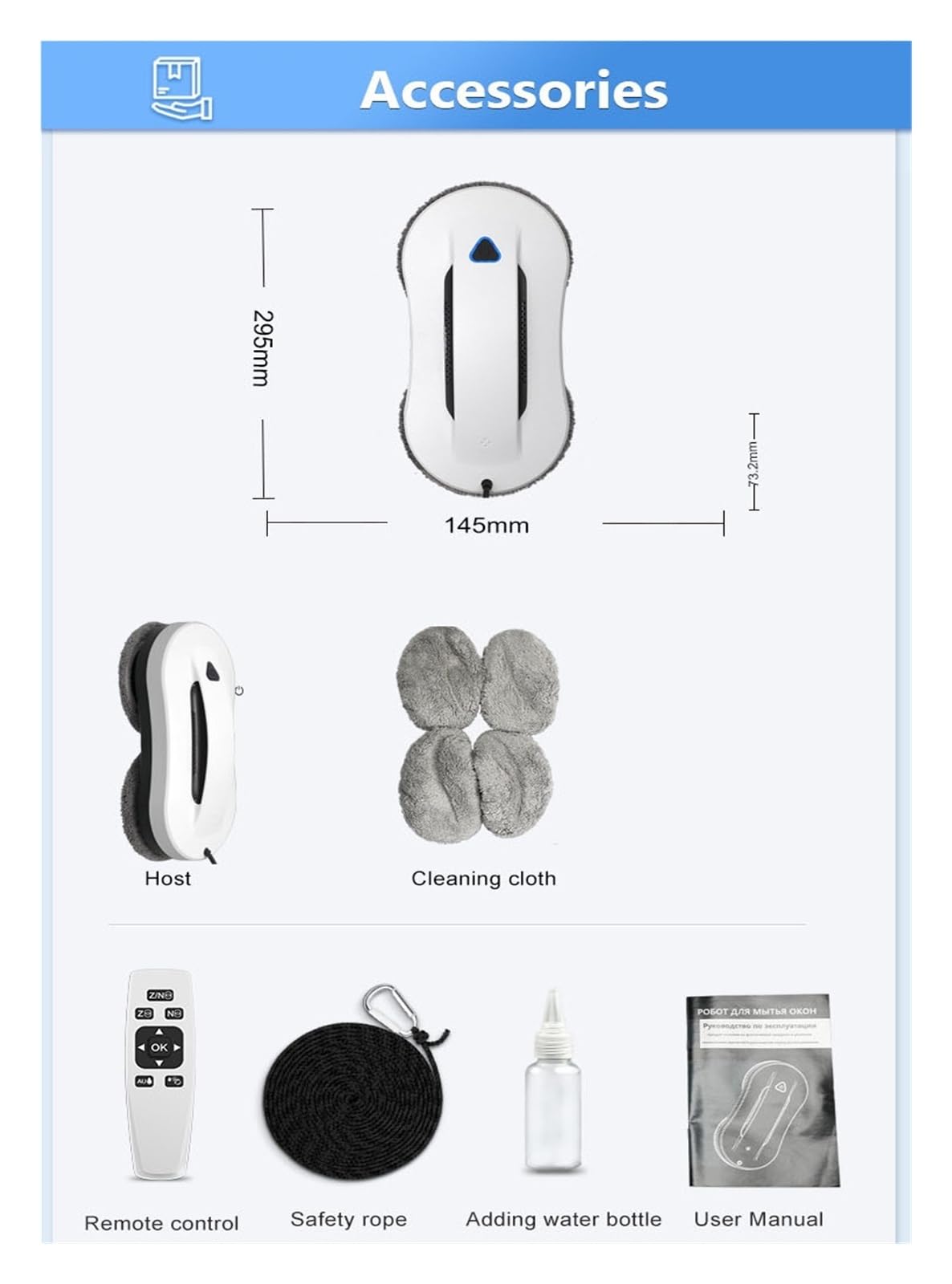 Robot limpiacristales con control remoto, pulverizador automático de agua, limpiador de cristales inteligente for el hogar y el exterior. para superficies lisas