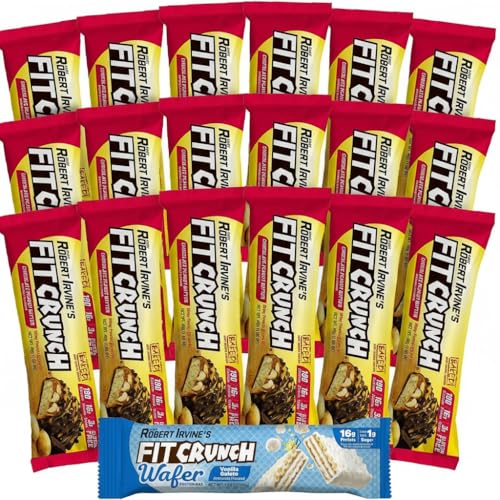 FITCRUNCH Snack Size Protein Bars, 6-Layer Baked Bar, 3g of Sugar & Soft Cake Core (18 Peanut Butter Bars + 1 Vanilla Wafer Bar)