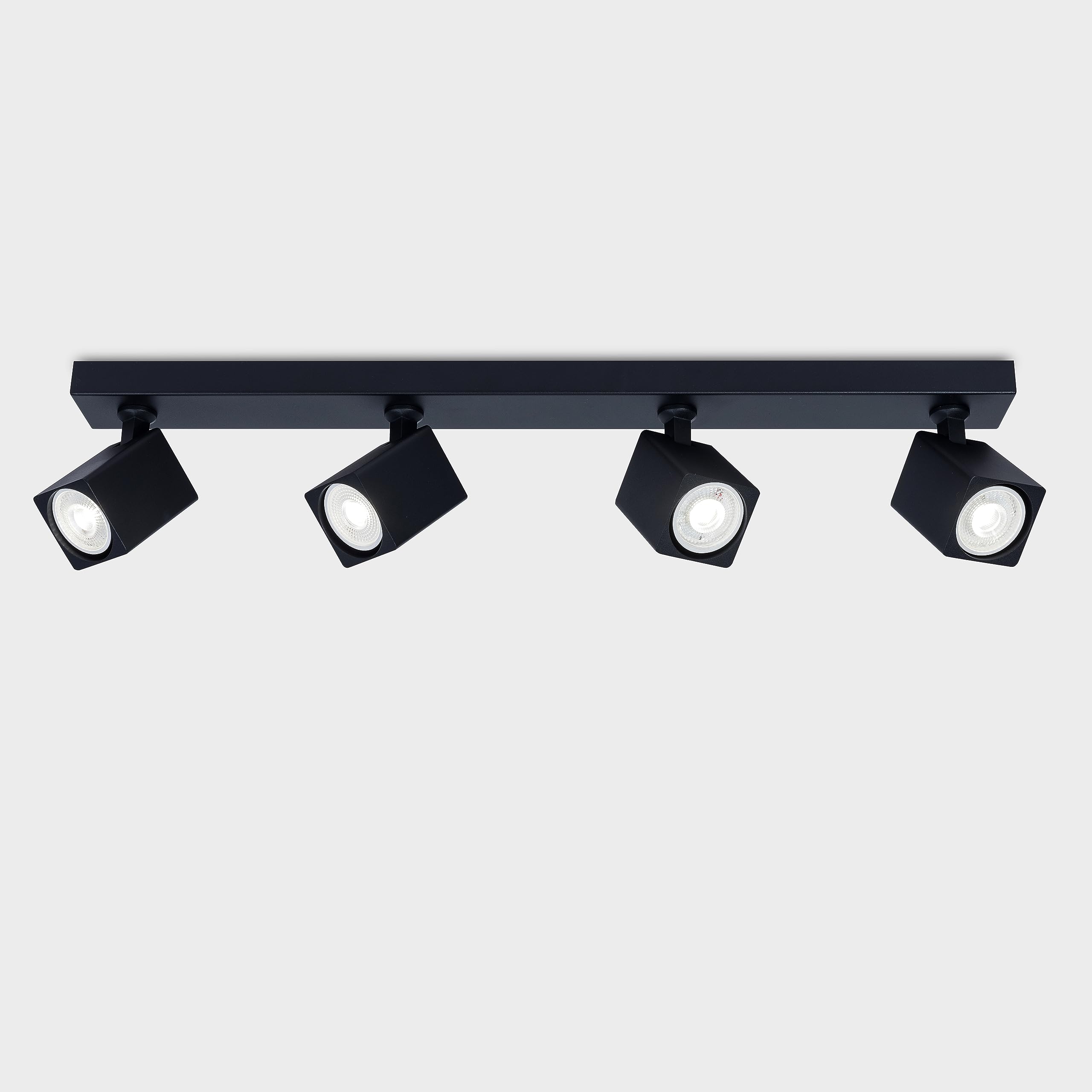 HARPER LIVING 4 Way Square Ceiling Spotlights, Black Spot Lights Easily Rotatable, Modern LED Ceiling Light, GU10 Ceiling Spotlights Fitting for Bedroom Living Room Kitchen, Bulb not Included