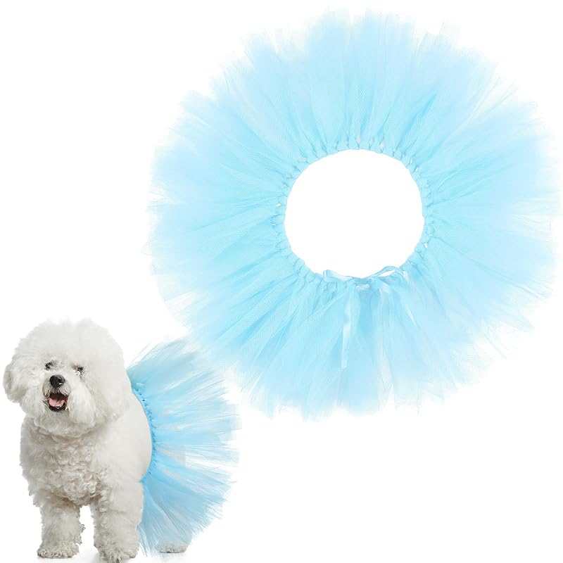 Saia tutu de tule para cães com alça ajustável, Locmeo, Azul, 1 unidade