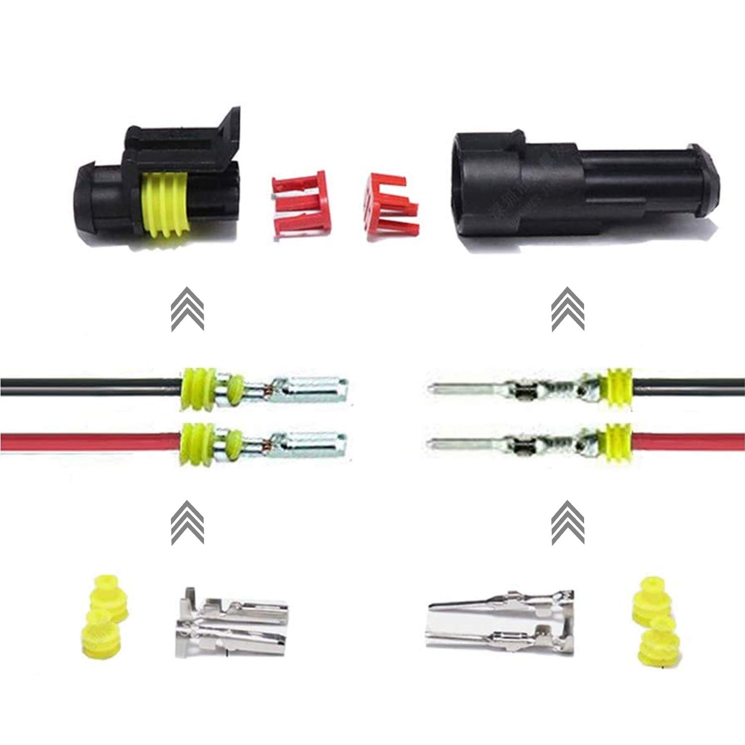 Connecteurs Électriques Étanches 2 Broches - Lot De 10 Pour Auto, Moto, Bateau - Nylon, Compatibles 20-16 AWG
