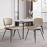 AQG Beige Kitchen Chairs Set of 2,Mid Century Modern Dining Chairs,Leather Dinner Chairs with Bentwood Backrest Metal Legs for Dining Room