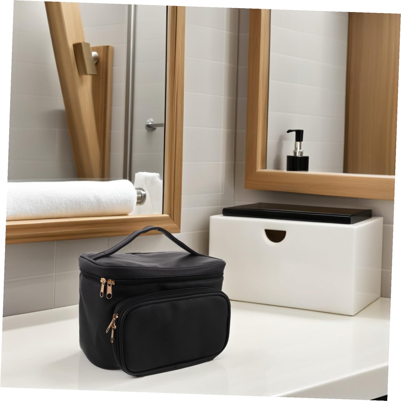 Cabilock Borsa per Trucco da Viaggio Organizer Custodia per Cosmetici in Pu Divisori e Cerniera di Sicurezza Leggera e Portatile per Donne