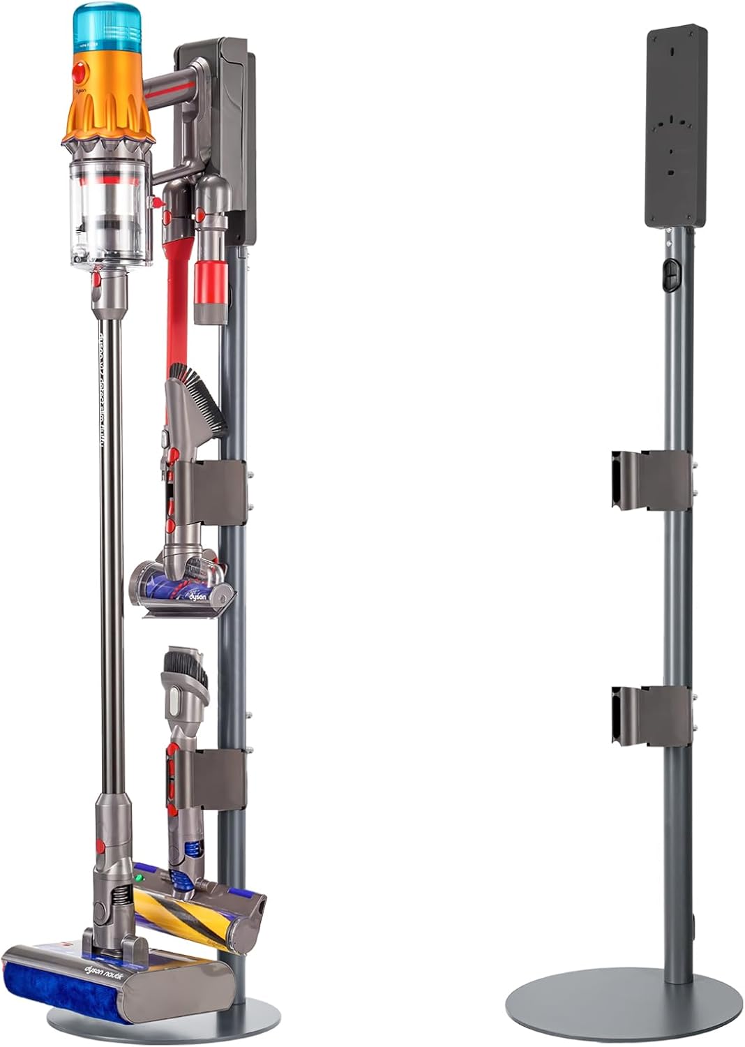 Height-Adjustable Vacuum Stand Compatible for DysonV15Detect, V12,V11,V10,V8,V7with Built-in Cable Tray Aluminum Tube Storage Bracket. 8.2 Lbs Steel Base,with 3 Clips Store 9 Accessories.
