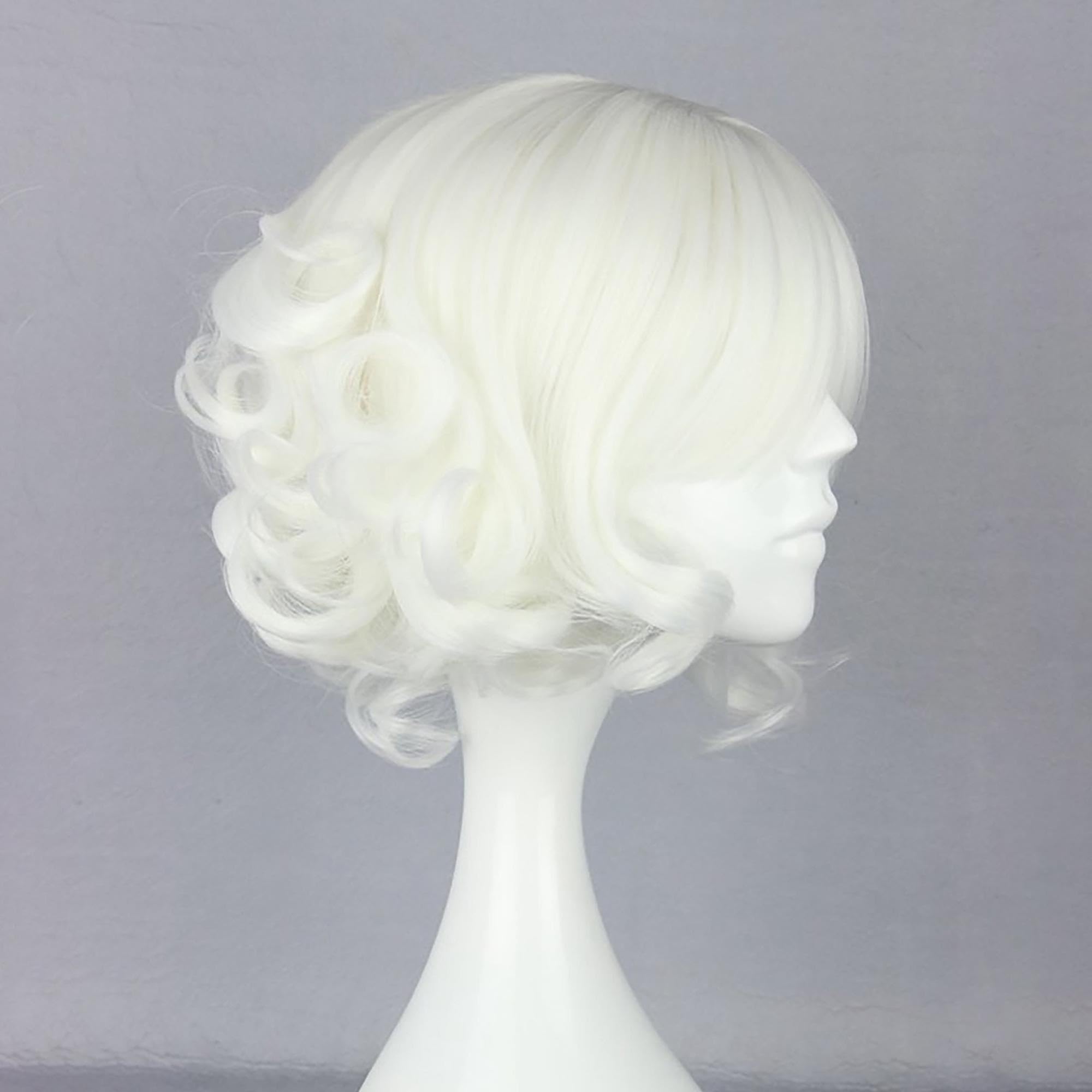 VOCOSTE Wigs for Women 12" White Curly Wig with Wig Cap - Image 3