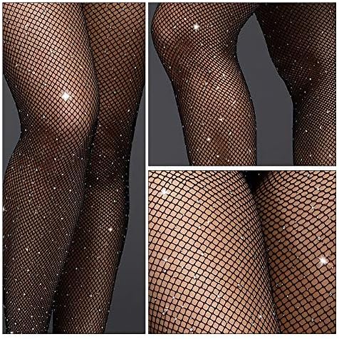 Vathery Women Fishnet Tights 3 Pack Sparkly Rhinestone Pantyhose Crystal Glitter Mesh Stockings Black