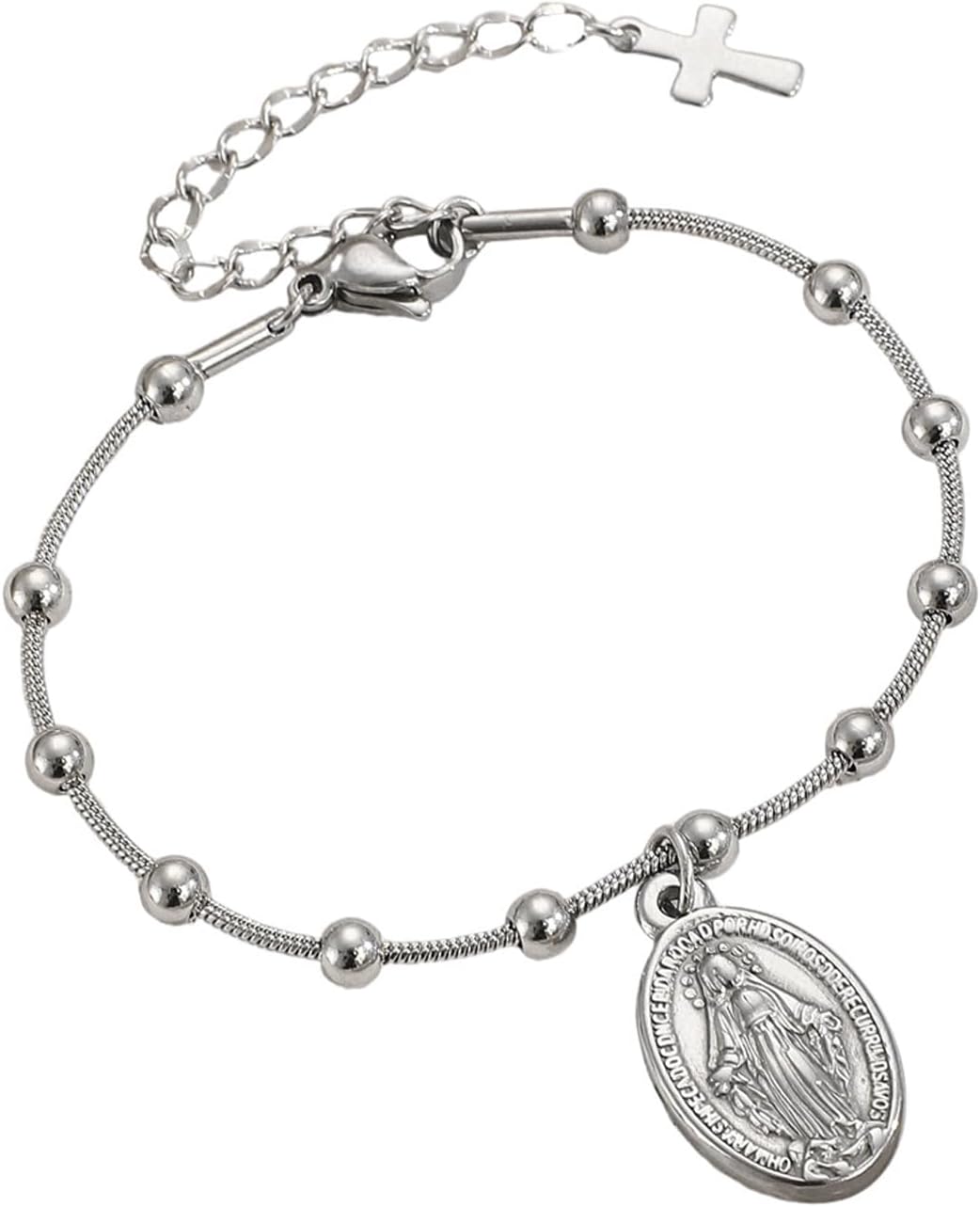 Gold Virgin Mary Charm Bracelet,Stainless Steel Ball Chain Bracelet for Women,Cross Adjustable Bracelets Baptism Faith Jewelry Gift - Image 7