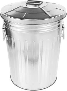 ABOOFAN Galvanized Trash Can with Lid, 8L Round Garbage Can Wastebasket Double Handle Metal Bucket Compost Bin Vintage Flower Pot for Home Office Bathroom Farm