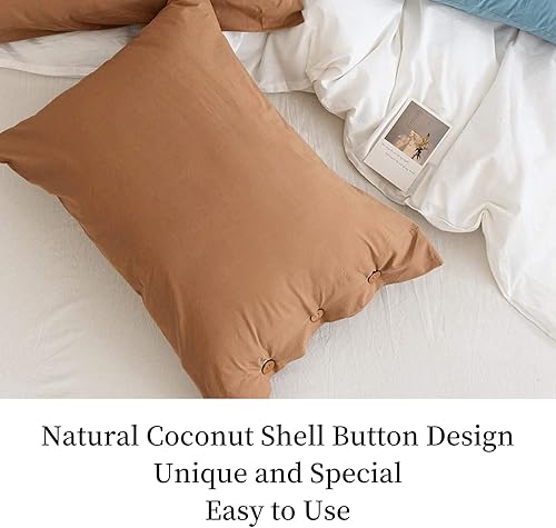 Miniatura 4 de JELLYMONI Juego de 2 fundas de almohada de algodón estándar (20 x 26 pulgadas), con cierre de botón, 100% algodón lavado, suave, transpirable, color