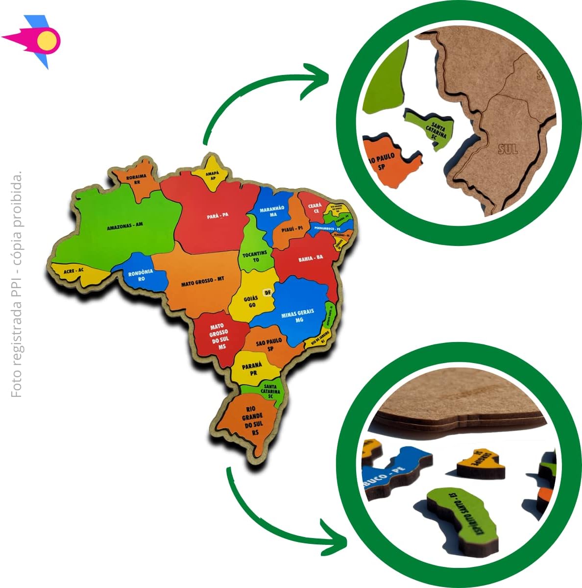 Quebra Cabeça Mapa Do Brasil Em Madeira Infantil Tamanho Grande