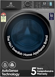 Electrolux 8kg 5 Star Front Load Washing Machine, 5 Year Warranty, AutoSense Technology, Full Load Vapour Wash, Hygienic Care, Woolmark, EcoInverter Motor, UltimateCare 500, EWF8024R5SB, Dark Silver
