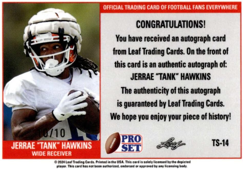 JERRAE TANK HAWKINS RC AUTO 2024 Leaf Metal Gold 10/10 Autograph Pro Set Florida NM-MT Football Team Set