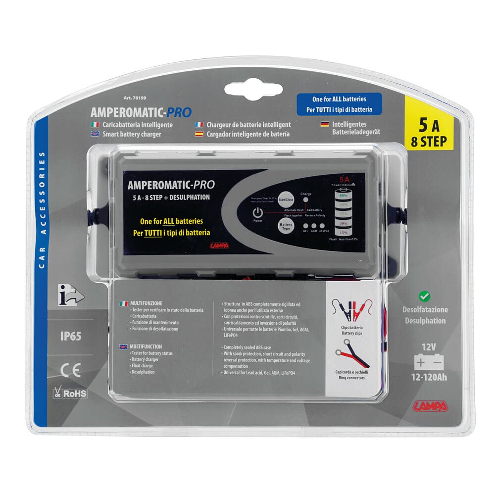 Lampa 70177 Amperomatic Lithium-Plus – Chargeur Intelligent 12V Pour Batteries Gel, AGM, Lithium, LiFePO4 – Maintien Hiver