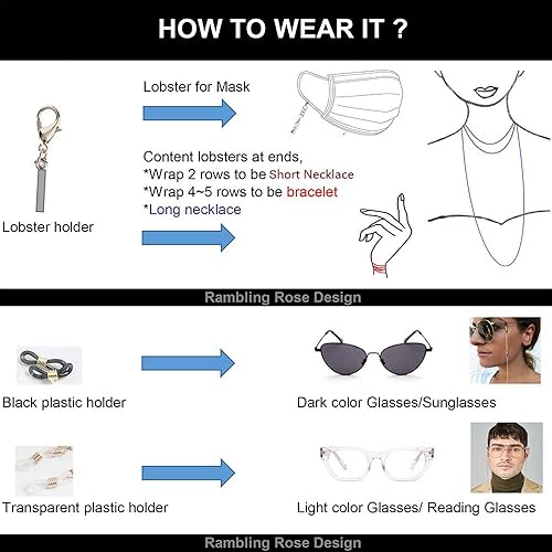 Miniatura 4 de Soporte de máscara de cadena de gafas de moda con pera y mariposa