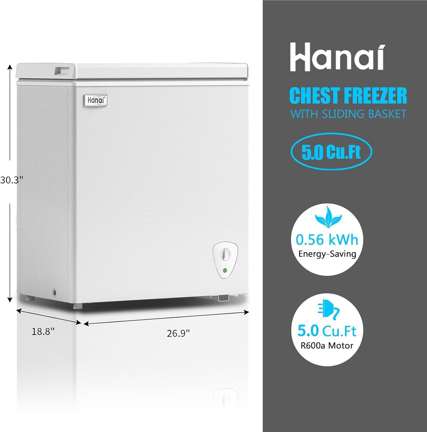 Chest Freezer 5.0 Cubic Chest Freezer Small Deep Freezer with Top Open Door and Removable Storage Basket, 7 Gears Temperature Control, Energy Saving, for Office Dorm or Apartment