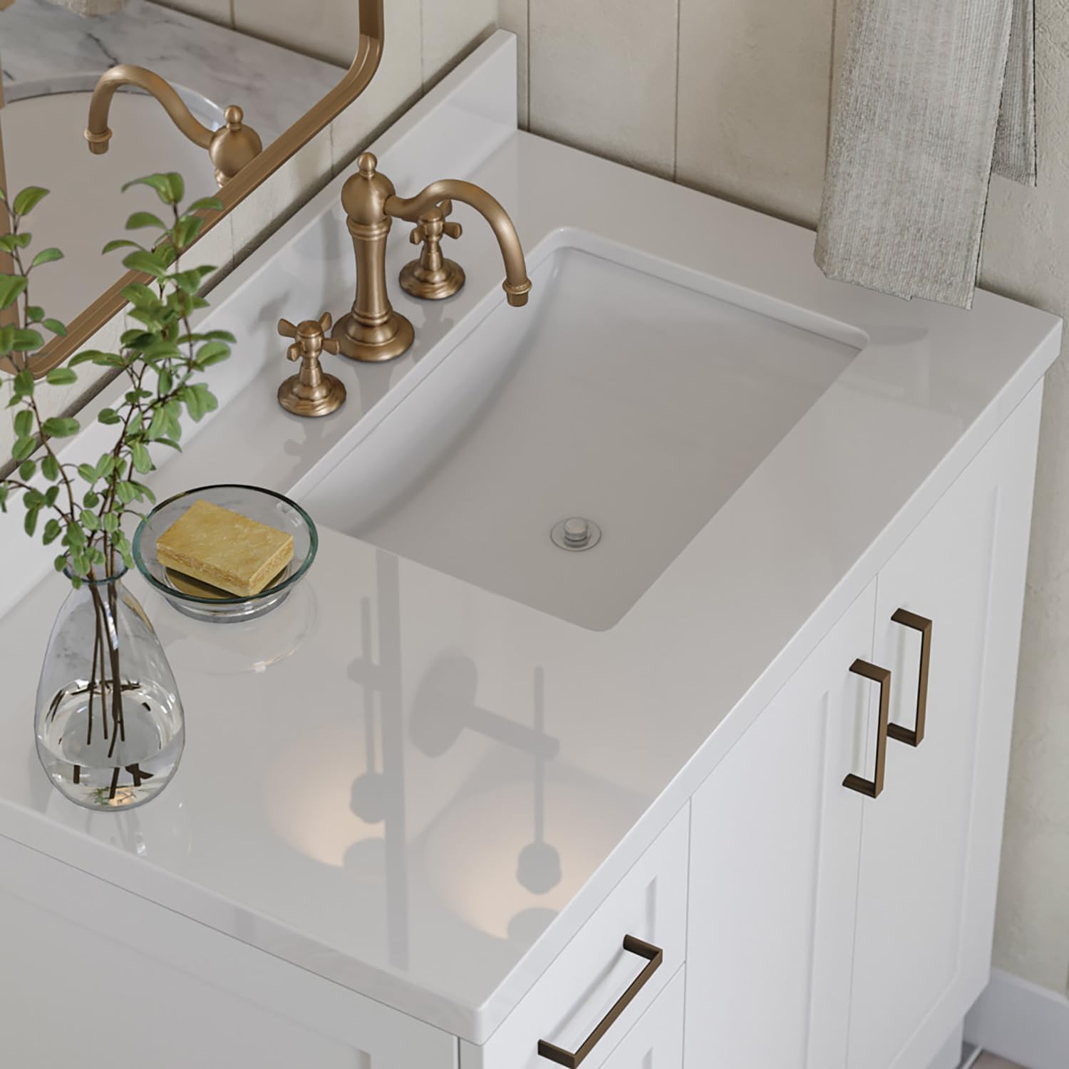 ARIEL Taylor 36-inch Bathroom Vanity with Sink,Solid Wood, 1.5-inch Pure White Quartz Countertop & Backsplash, Single Rectangular Porcelain Sink, 2 Soft Closing Doors, 5 Dovetail Drawers, White