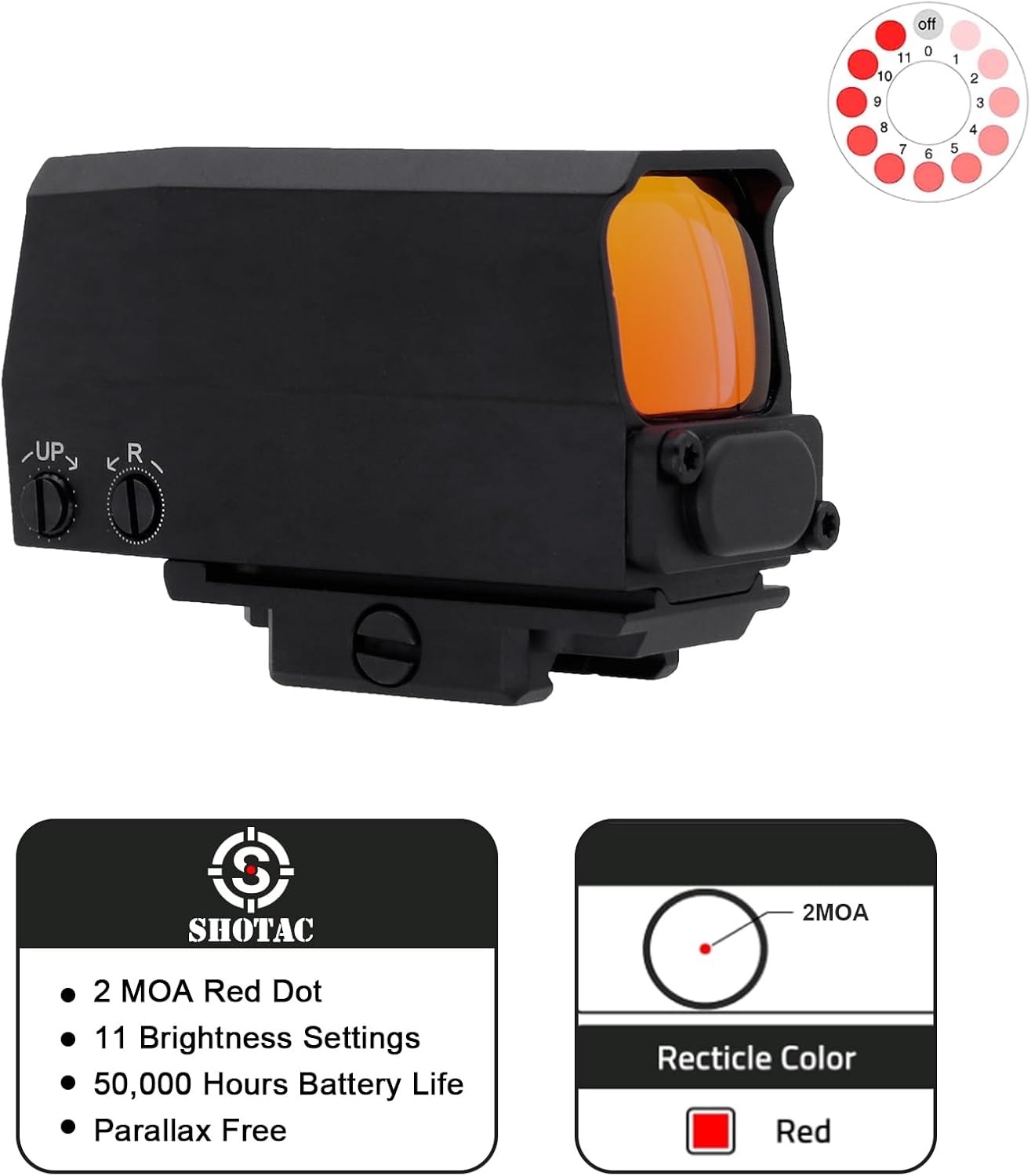 SHOTAC Wide Objective Lens Diameter 31mm, Submersible to 11 feet (3 Meters) & Shockproof Over 20,000 Rounds, 2 MOA Red Dot Sight ST31