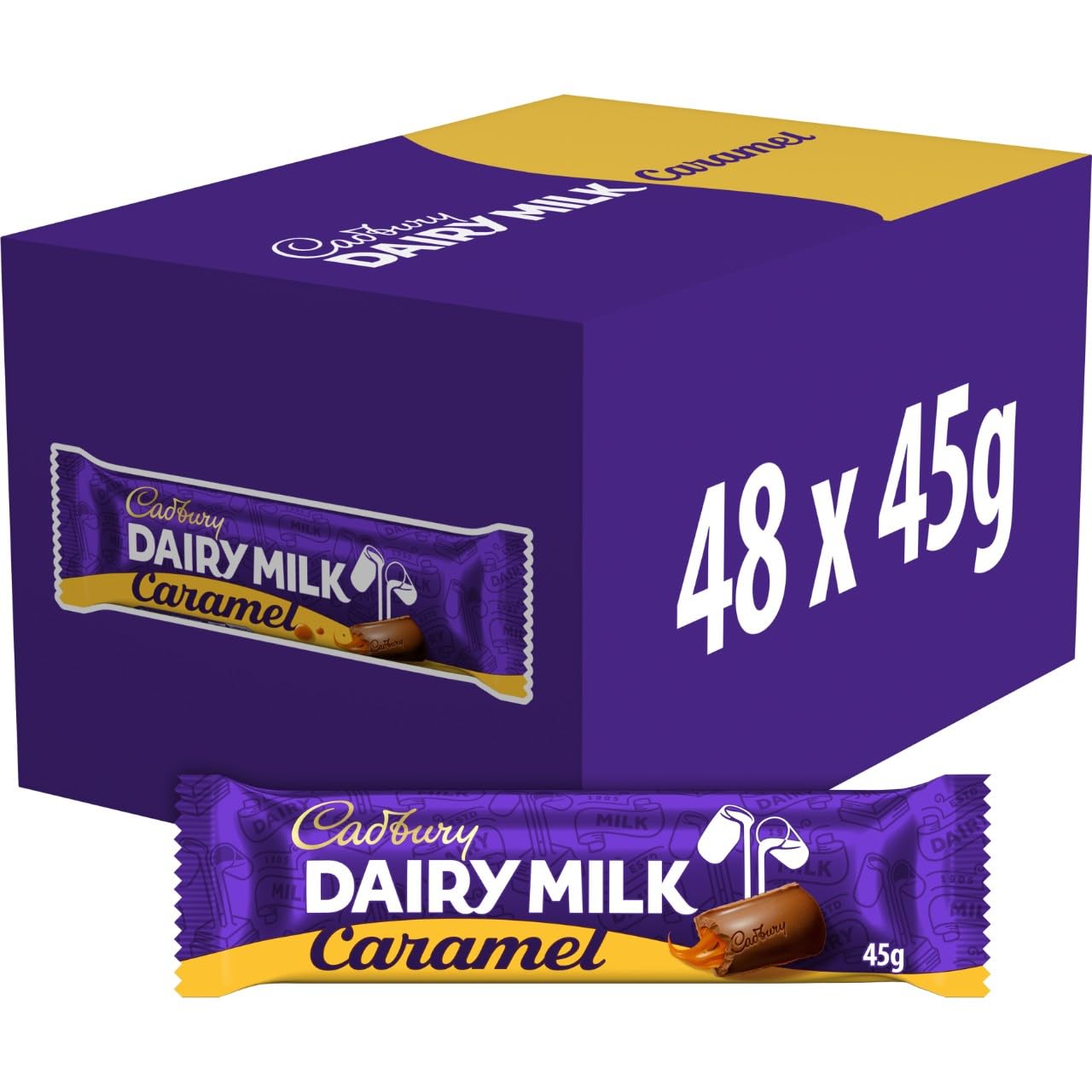 Cadbury Dairy Milk Caramel Chocolate Bar, 45 g (Pack of 48)