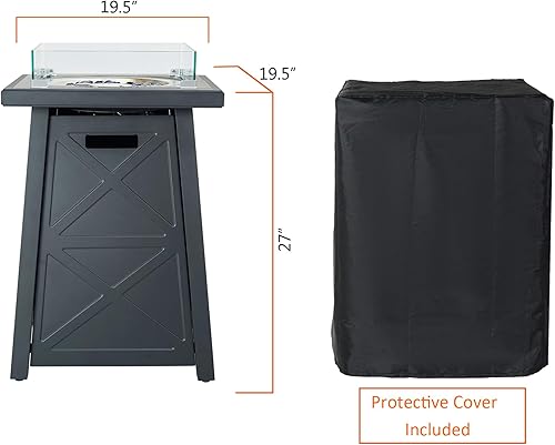 Miniatura 4 de Mesa de fuego de acero de 19.5 pulgadas, hoguera de gas para exteriores de 40,000 BTU, diseño moderno, columna de propano para patio, chimenea con