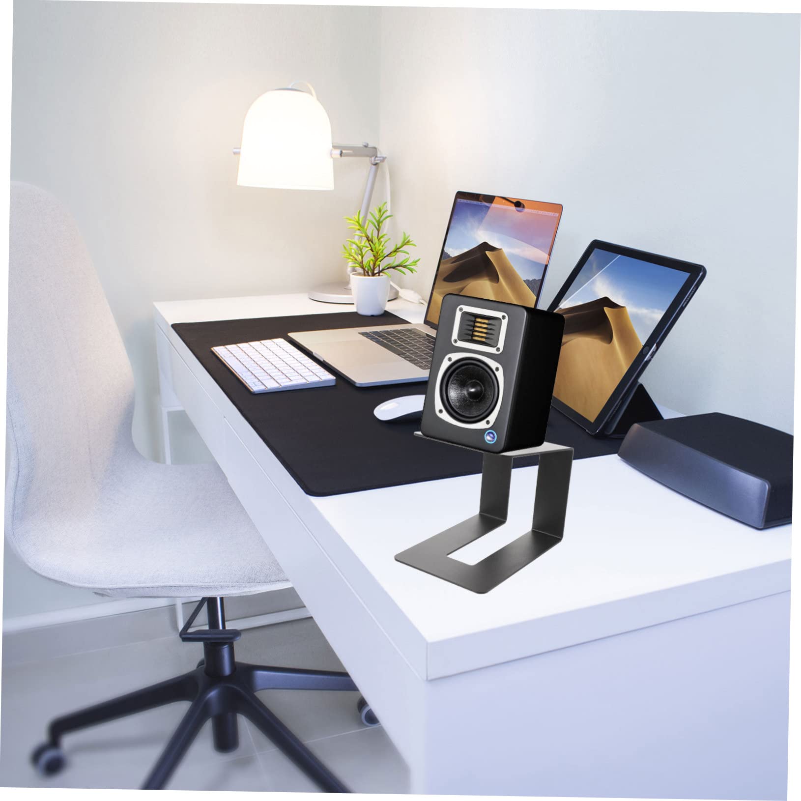 TOYANDONA Support De Haut-Parleur De Bureau en Métal Support pour Enceintes De Moniteur Stabilité Et Absorption des Vibrations Noir 1 Pièce