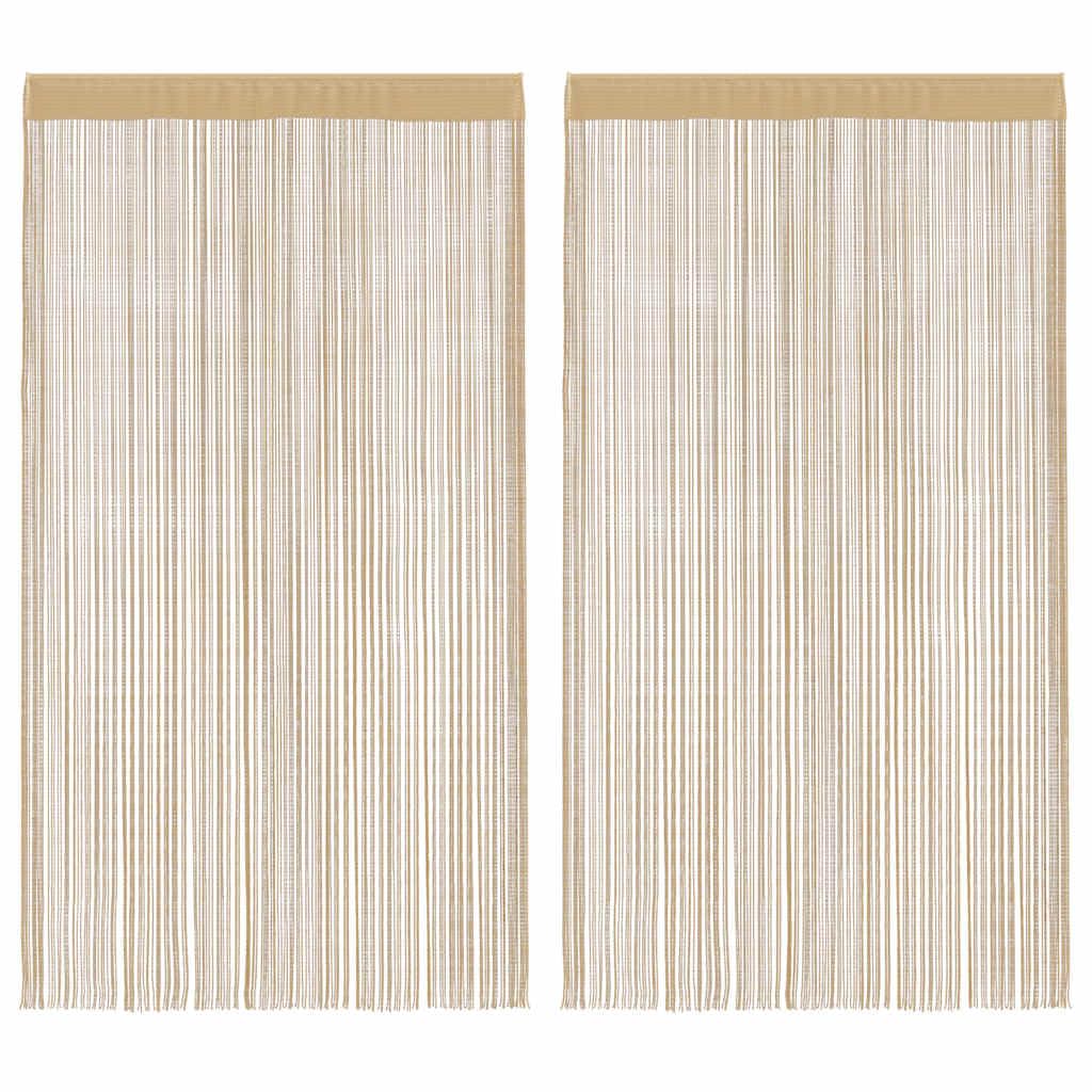 Cortinas de hilo (2 unidades, 140 x 250 cm), color beige de poliéster con cordón, lavable, recortable, versátil como cortina de puerta, cortinas, separadores de habitaciones y protección