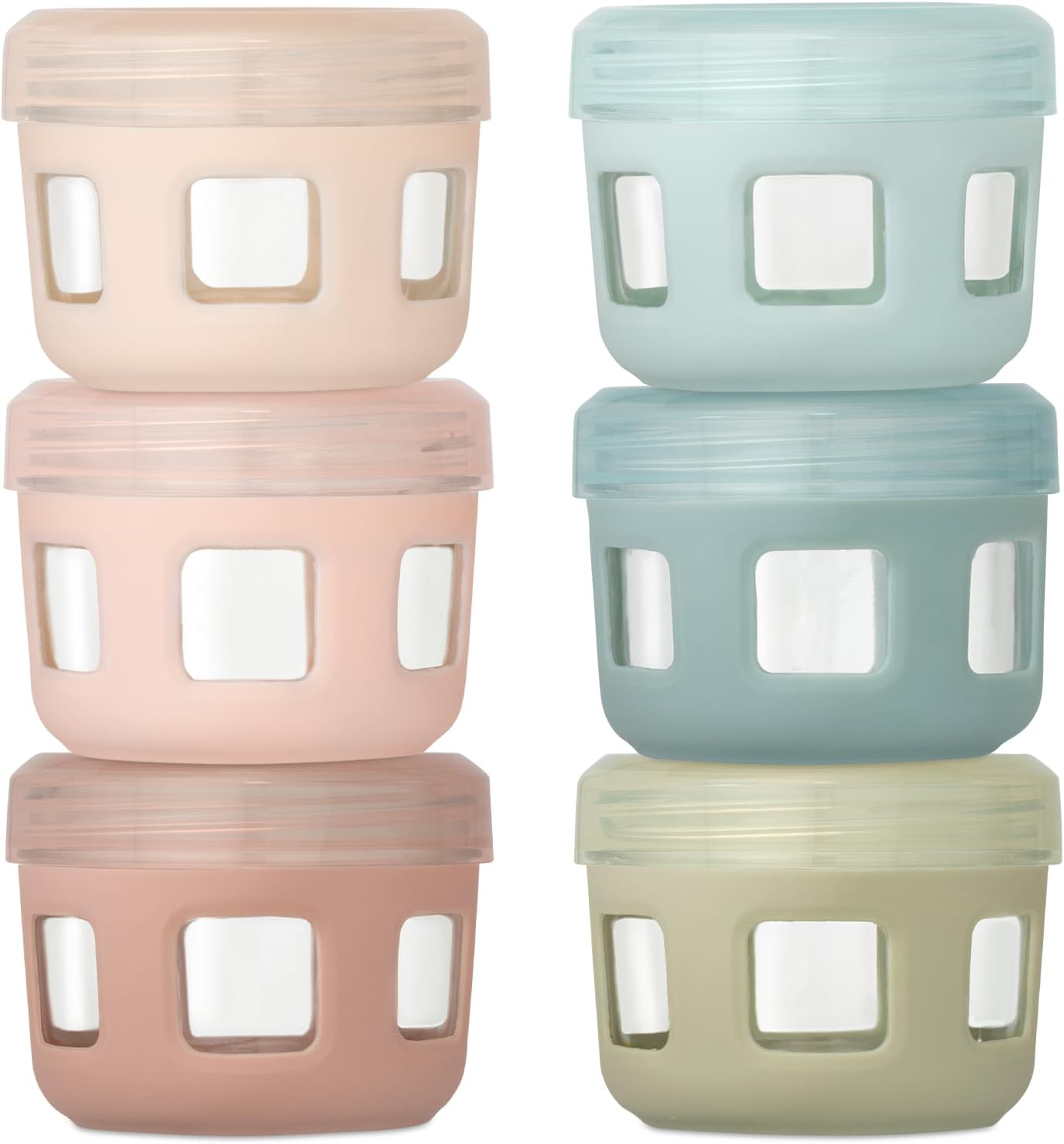 Ello Clean Start 4oz Glass Baby Food Storage Containers, 6 Pack,Sunny Shore