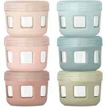 Ello Clean Start Glass Baby Food Containers, 4oz | 6 Pack | Leak-Proof Lids, BPA-Free, Jars for Baby Purees, Toddler Snack Storage | Freezer, Microwave, Dishwasher Safe without Lid | Sunny Shores