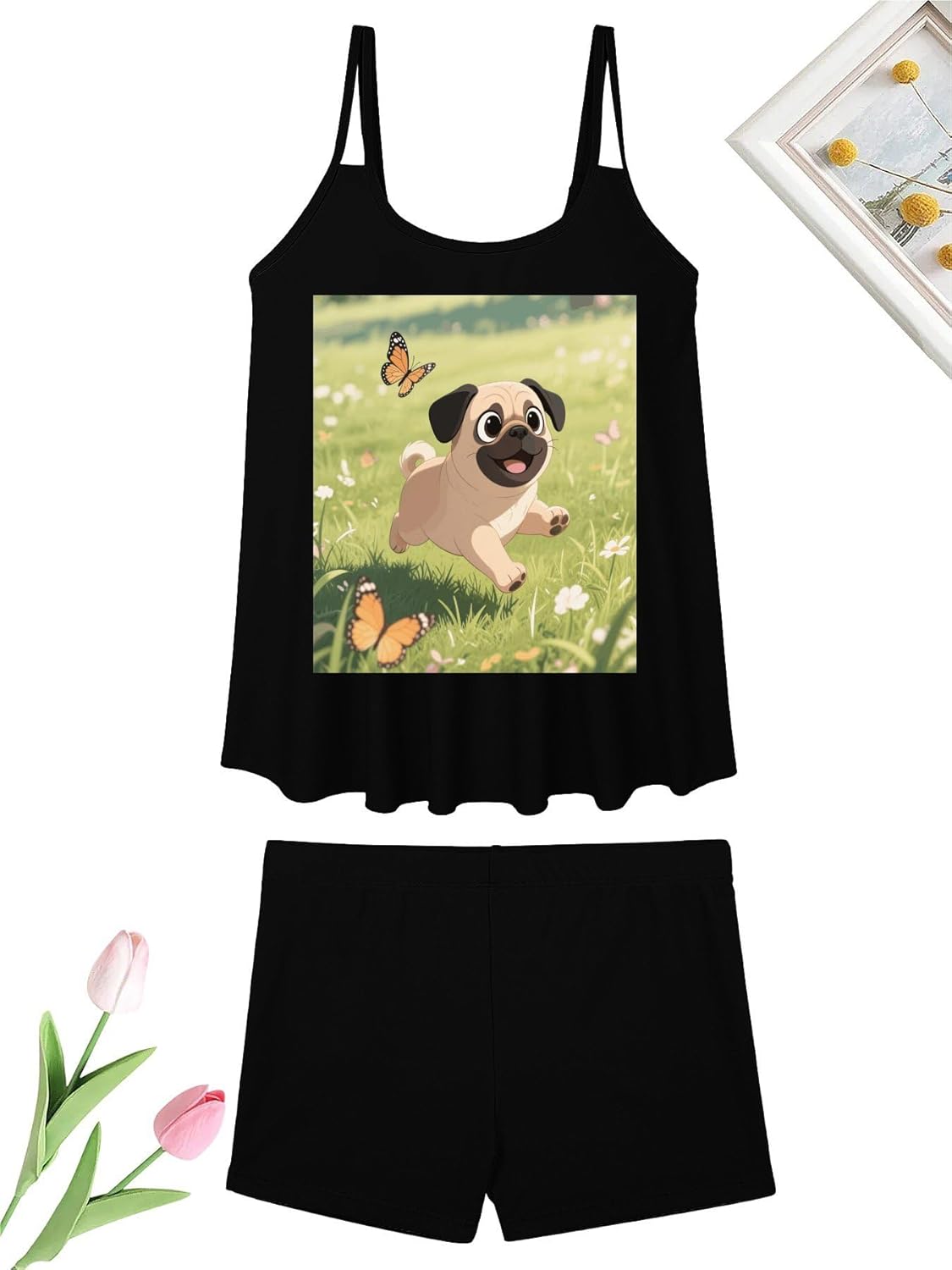 Cute Dog Tankini Swimsuits for Women Tummy Control Two Piece Bathing Suits Swim Tops with Boy Shorts