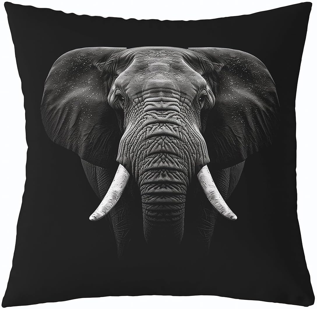 Feelyou Elephant Throw Pillow Cover Soft Square 24"x24"3D Wild Animal Pattern Cushion Case Home Decor Ethnic Elephant Print Black Pillow Case Pillowcase for Couch Living Room Bedroom Bed Chair