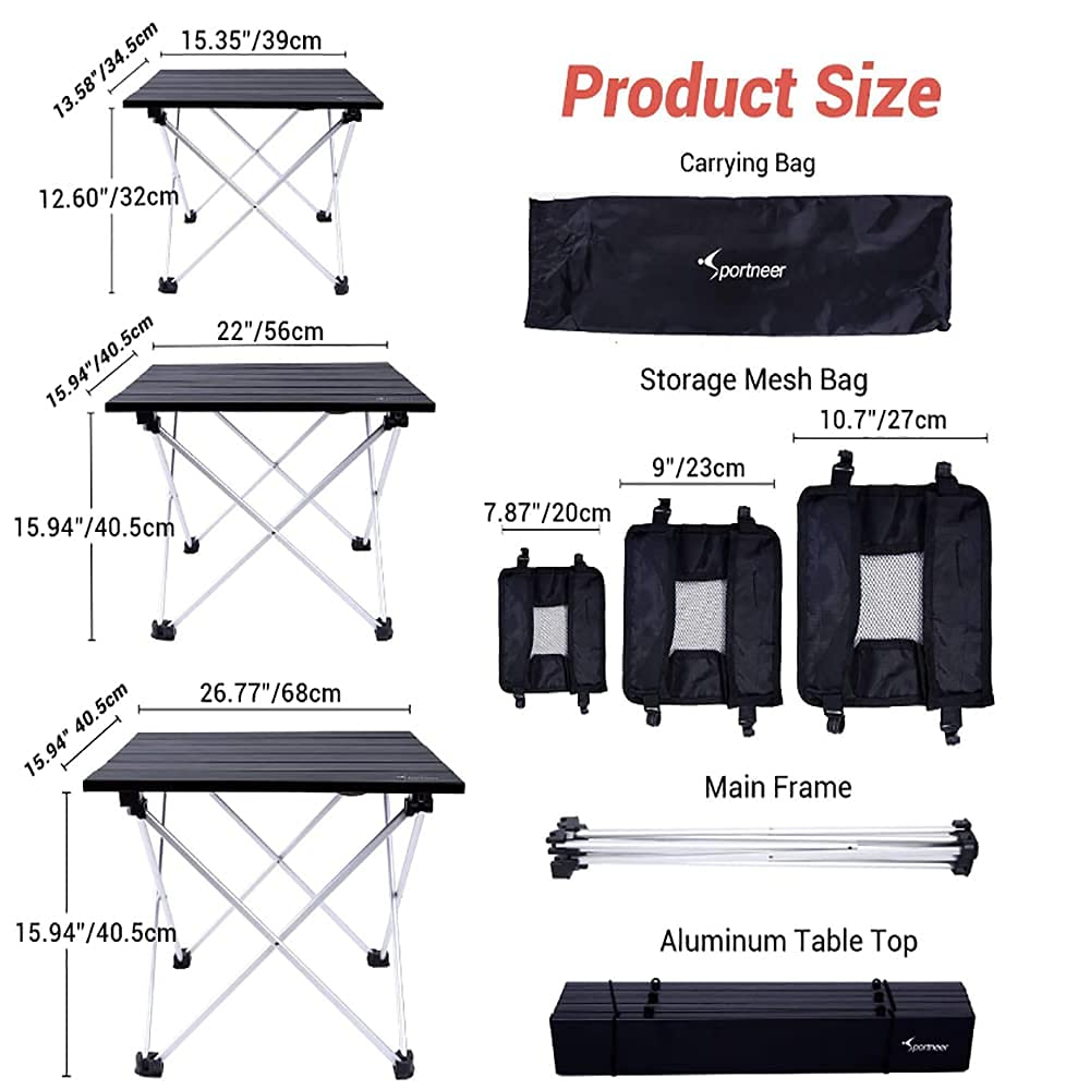 Portable Camping Table, Sportneer Folding Camp Tables Lightweight Aluminum Table Top with Mesh