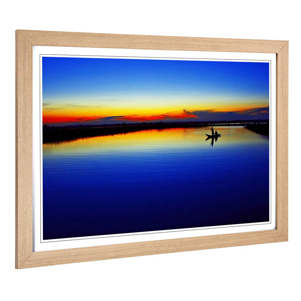 Big Box Art Framed Print of Landscape Silent Sunrise Lake (1) Design | Wall Art Picture | Home Decor for Kitchen, Living Room, Bedroom, Hallway, Oak, A2 / 24.5x18 Inch / 62x45cm