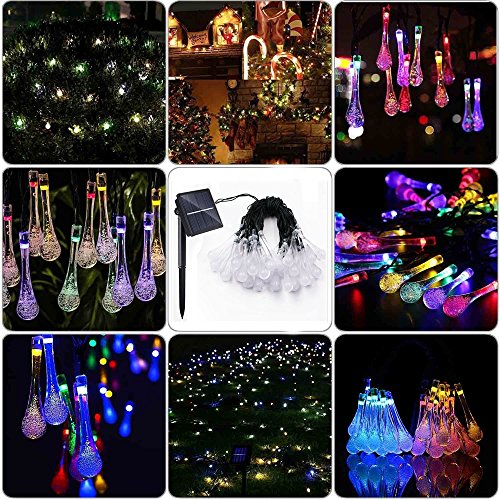 Seyeon Solar String Lights Water Drop Decorative Lights String Waterproof Outdoor Garden Fairy Lights For Patio, Yard, Home, Parties 2-Pack (Colorful) #TOP3