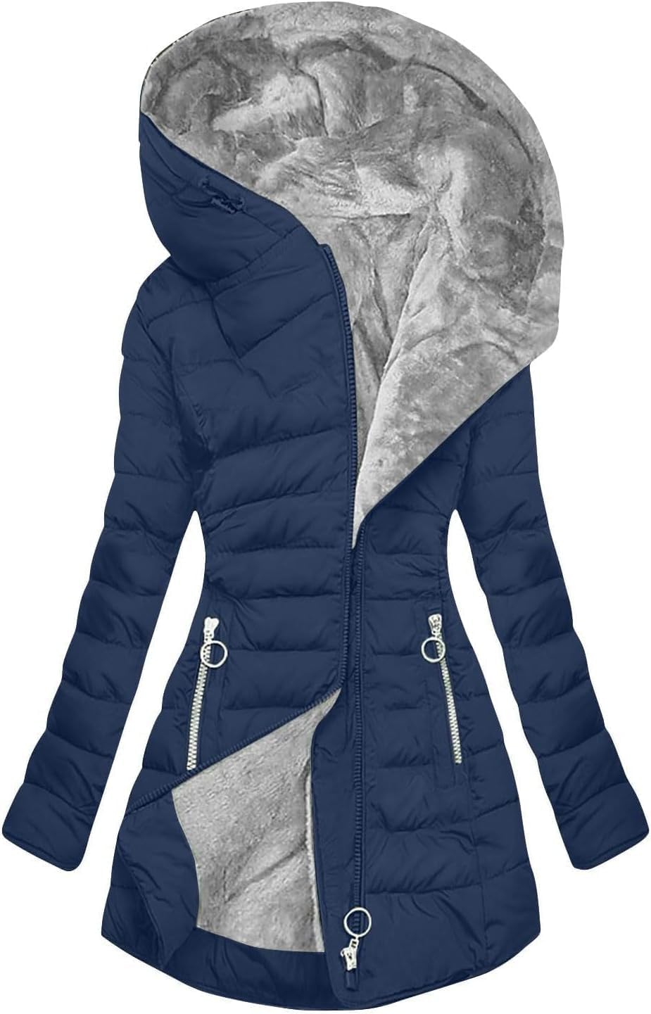 Manteau D'Hiver Long Femme Matelassé – Parka Doublé Polaire Avec Capuche, Zippé Et Poches