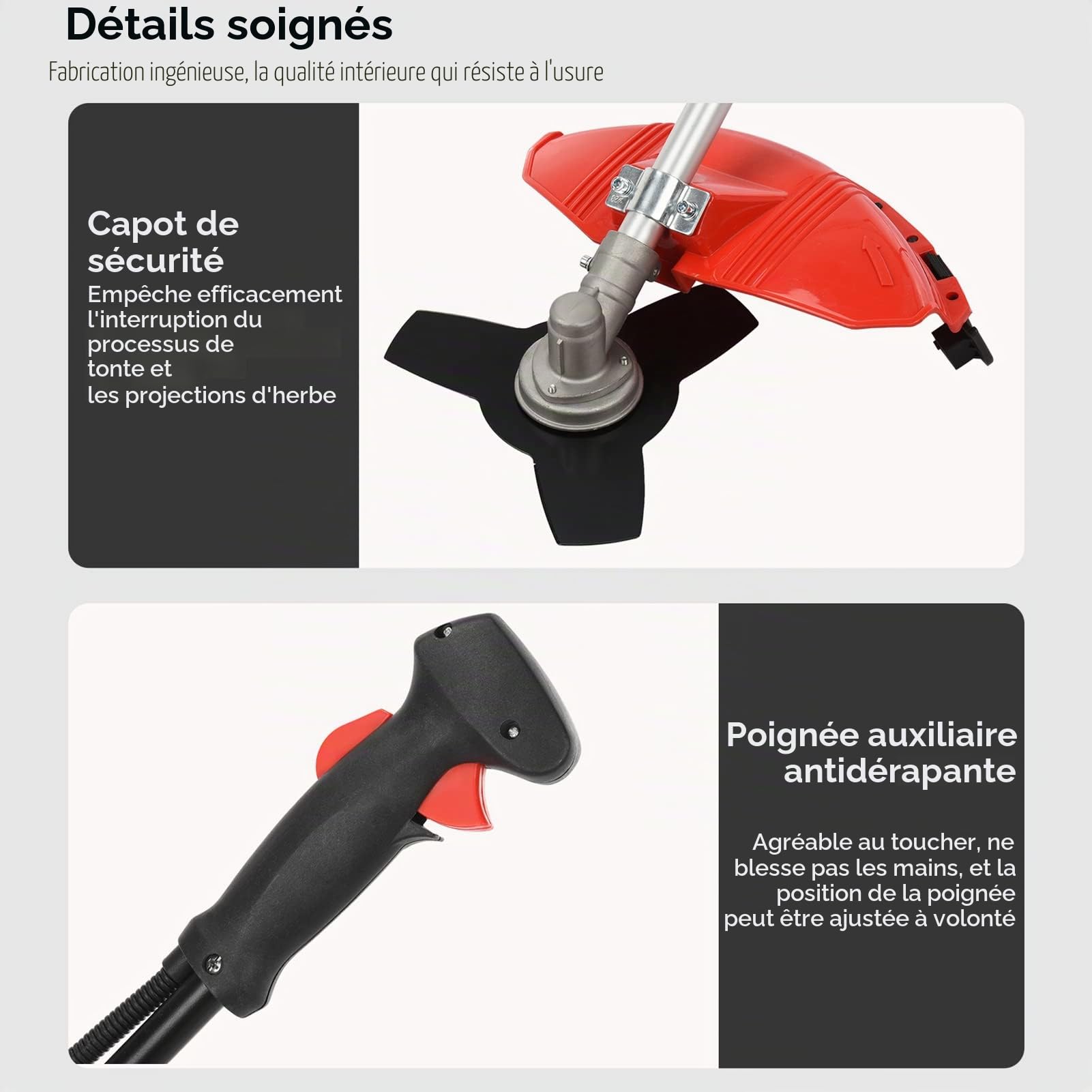 Débroussailleuse Thermique, 52cc 2 Temps Tete Debroussailleuse Universelle, 2 en 1 Coupe-Bordure avec Tête de Coupe Double Fil et Lame 3 Dents Modèle Conçu pour Les Pros